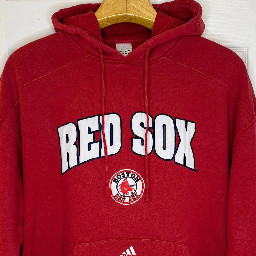 Vintage Boston Red Sox Adidas Red White Hoodie Sweatshirt Size 2XL - Picture 2 of 9